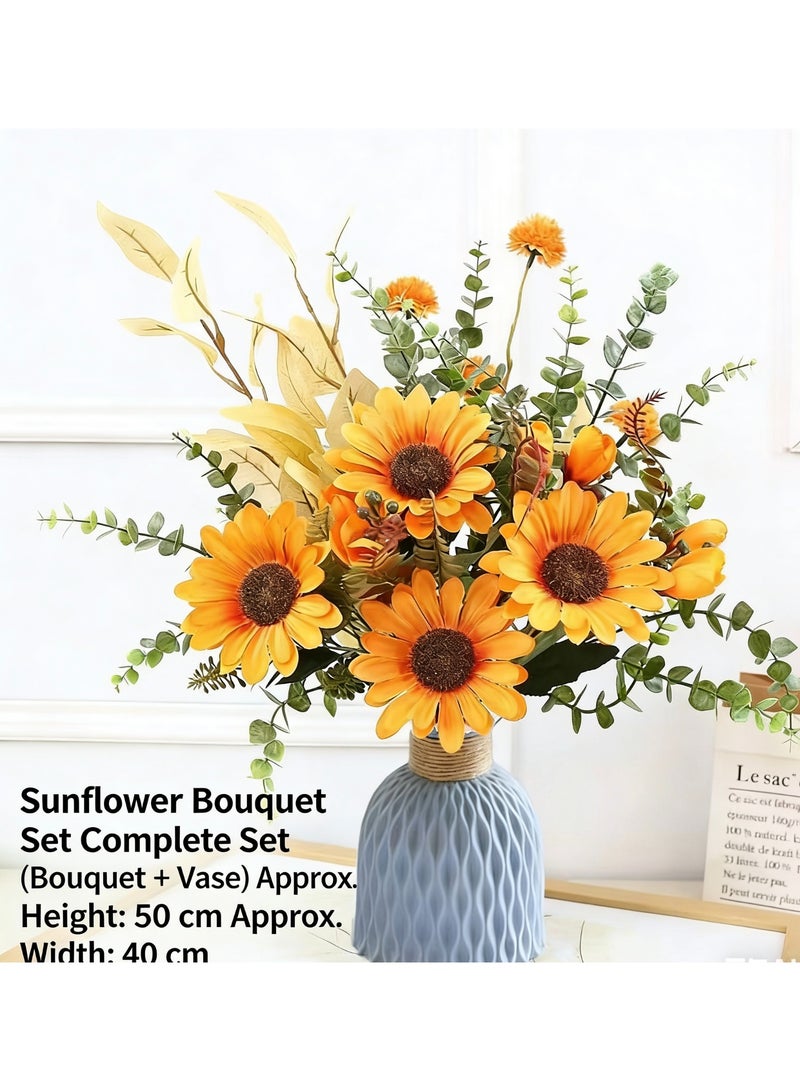 JAYATO Fake flowers and realistic flowers as living room decorations for a luxurious style home decoration. Mediterranean floral arrangement with combined sunflowers and plastic vases. - Image 1